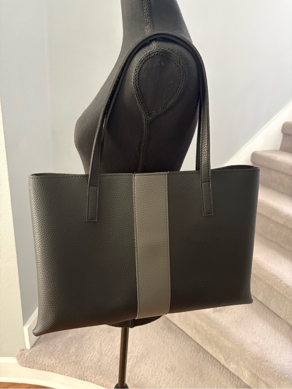 Minimalist Black Tote with Gray Center Stripe - Women's Everyday Carry